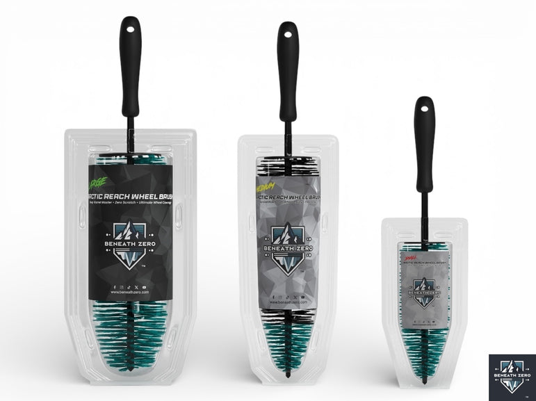 Three wheel brushes in packaging with visible branding on a white background