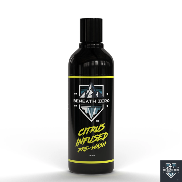 Beneath Zero Citrus Infused Pre-Wash 1L – concentrated car pre-wash cleaner for loosening road grime, grease and dirt before contact washing
