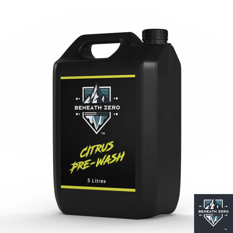 Beneath Zero Citrus Pre-Wash 5L – concentrated professional car pre-wash cleaner for loosening road grime, grease and dirt before contact washing
