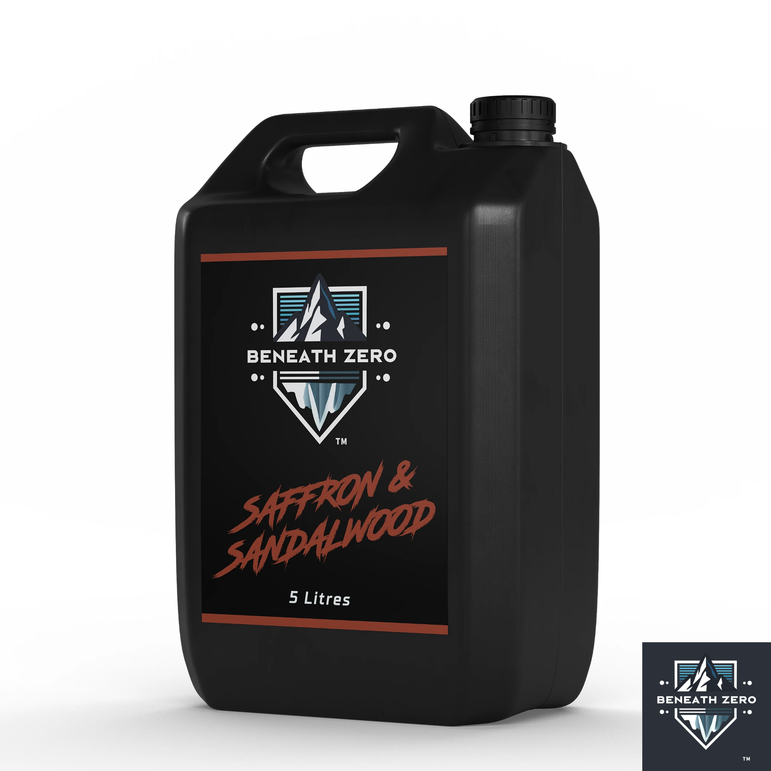 Beneath Zero Saffron and Sandalwood 5L – professional bulk car air freshener and interior fragrance with a warm luxury scent