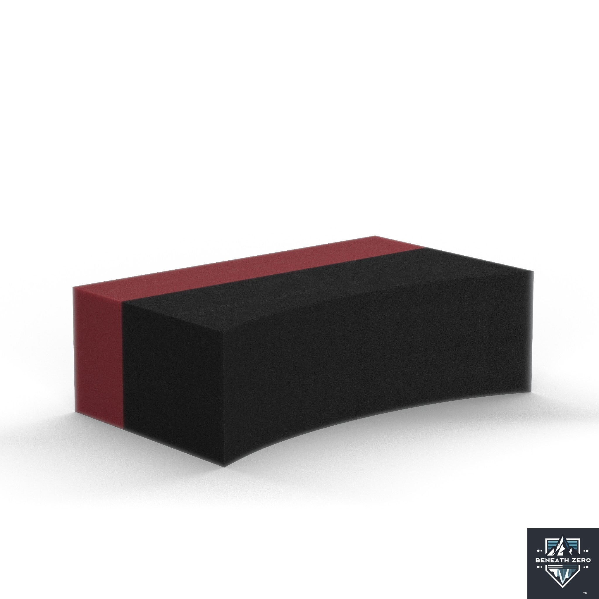 Black and red rectangular tyre sponge on a white background