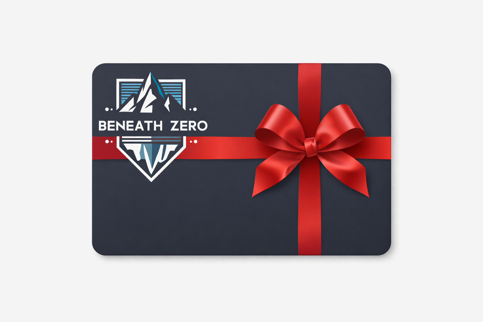 Gift card with a red ribbon and 'Beneath Zero' logo on a white background