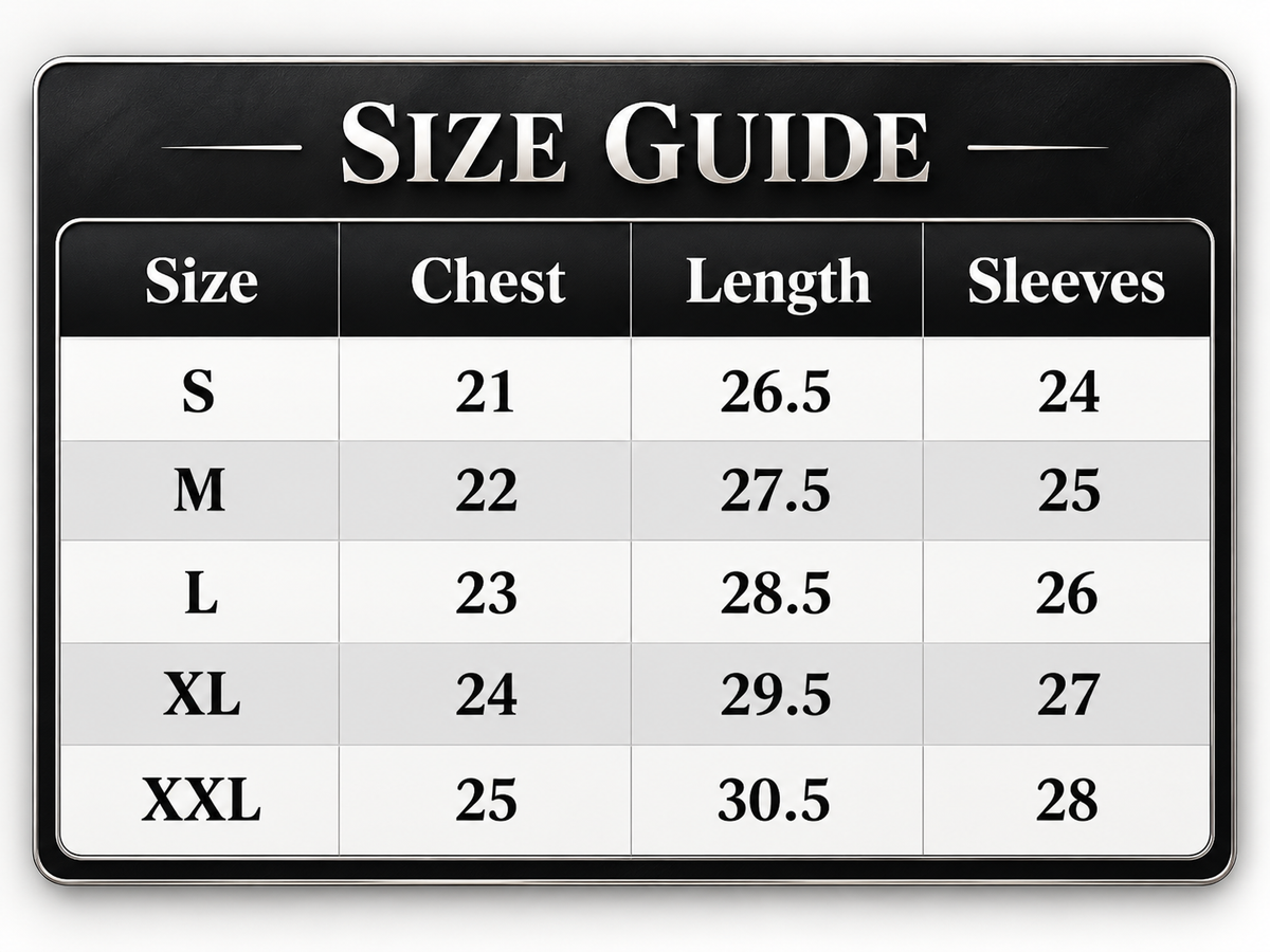 Hoodie sizing chart