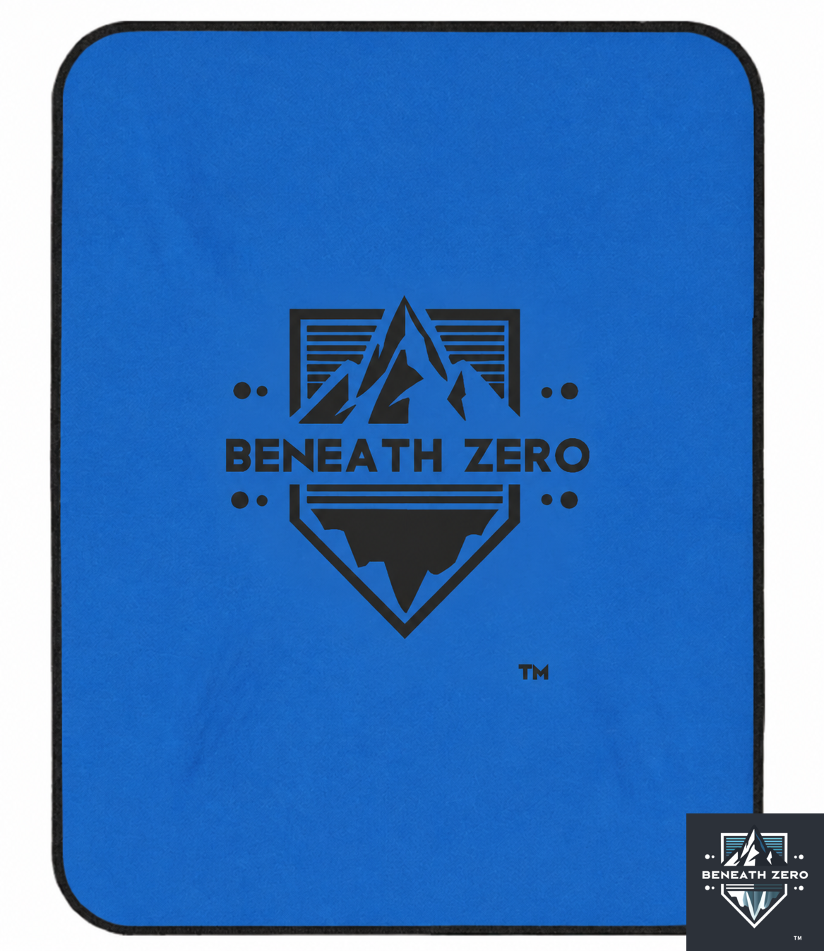 Beneath Zero blue 1000 GSM microfiber car drying towel, 60 x 80 cm, with black edging and logo