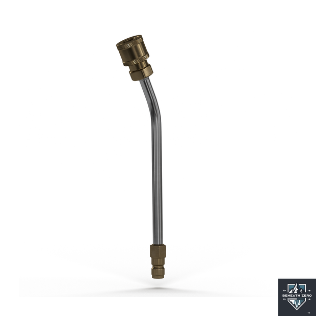 Metal hose with brass fitting on a white background