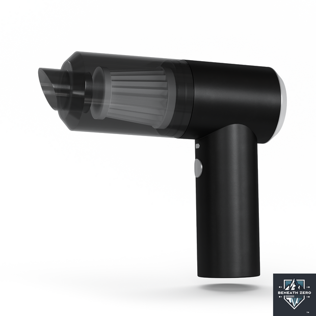 Black handheld vacuum cleaner on a white background