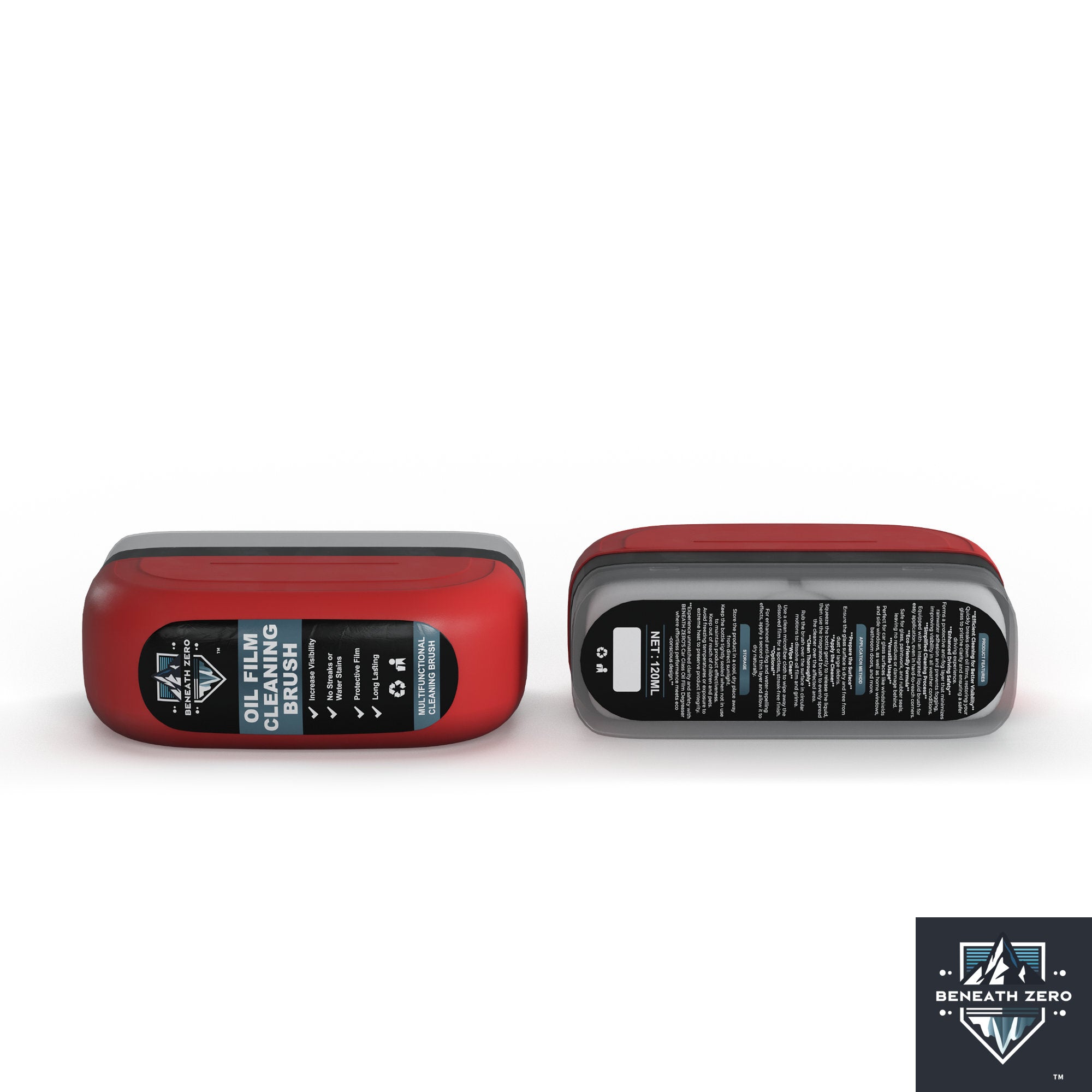 Two red and gray containers with labels on a white background, featuring a brand logo at the bottom.