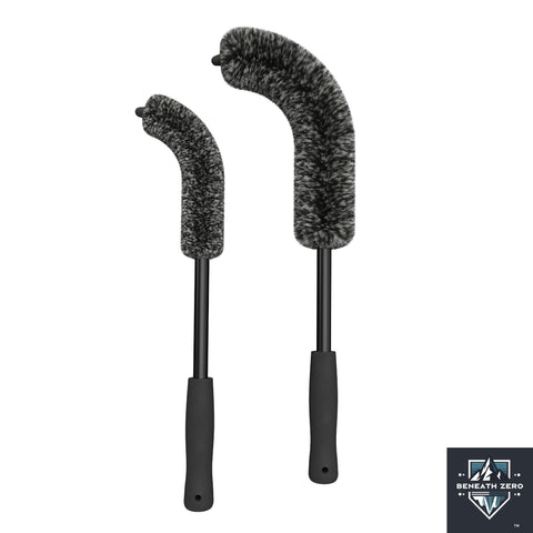 Flexible microfiber car wheel brush bent for deep alloy wheel barrel and spoke cleaning